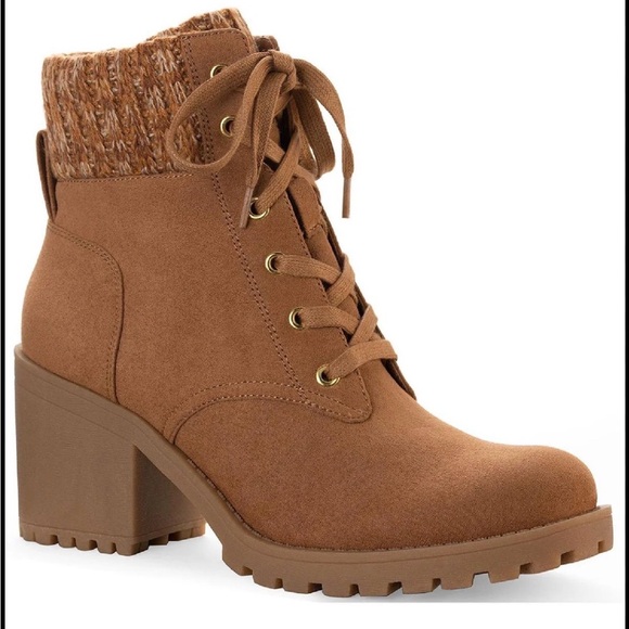 Tan Ankle Boots with Knit Cuff - Picture 3 of 6